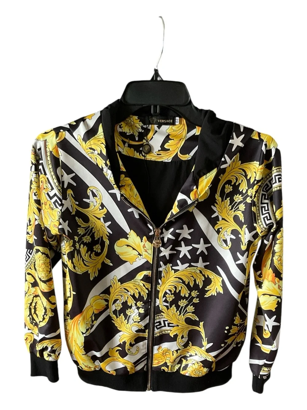 NWOT VERSACE Kids Boys Black Gold Baroque Star Full-Zip Hoodie Jacket S14 / 160